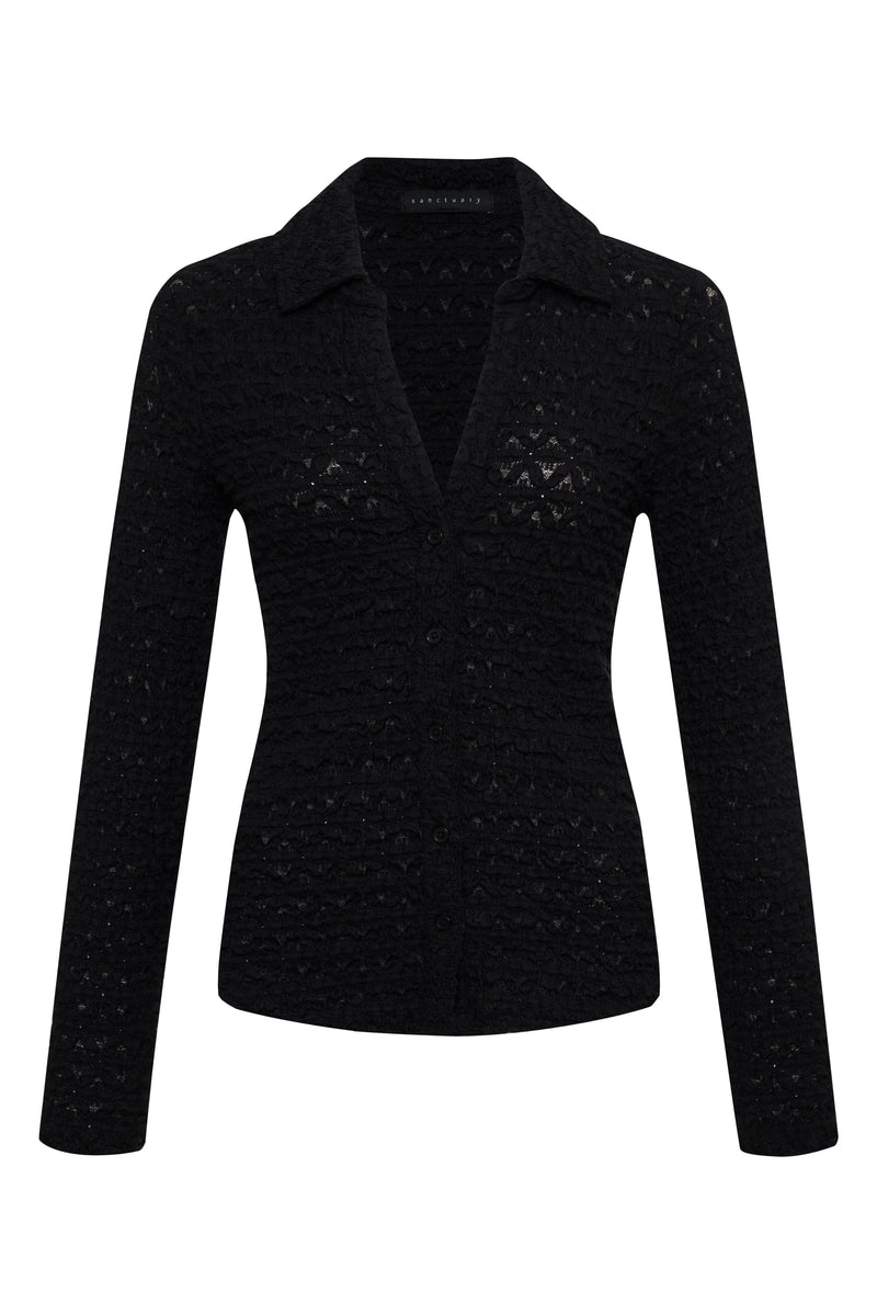 Dreamgirl Lace Button Up Top Black alt 6