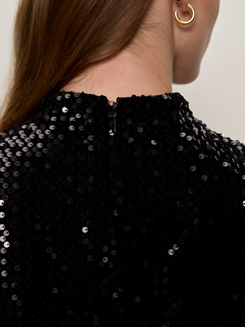 Funnel Neck Sequin Top Black alt 5