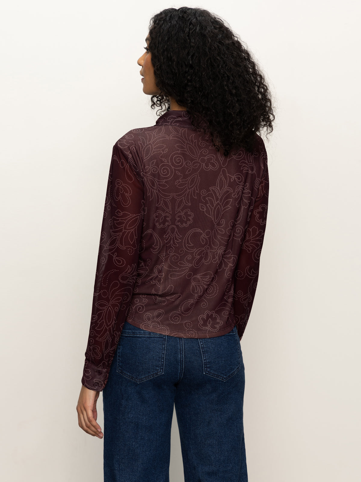 Fitted Mesh Button Down Top Boheme