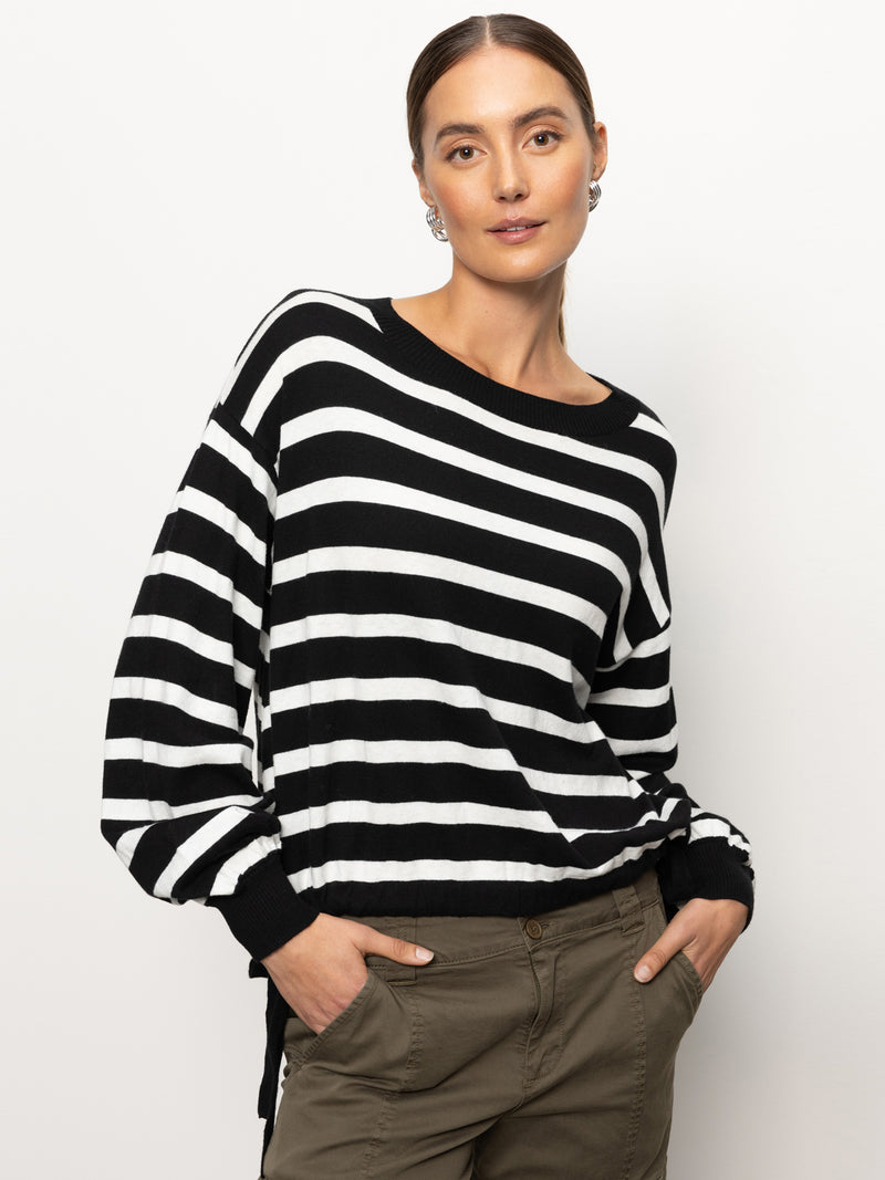 Side Tie Sweater Black/ Chalk Stripe alt 1