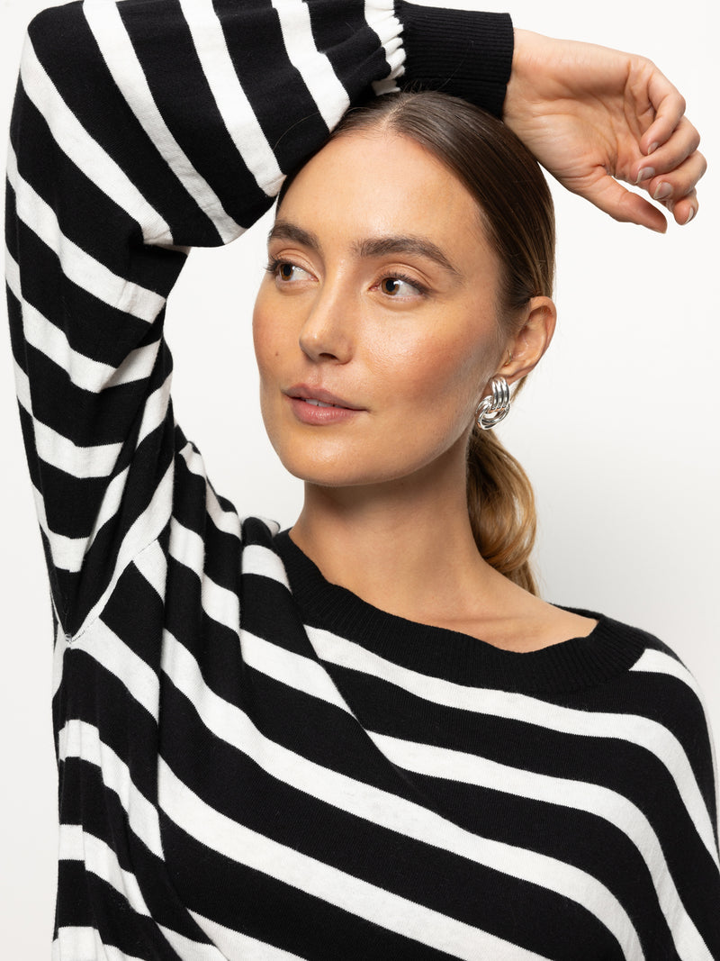 Side Tie Sweater Black/ Chalk Stripe