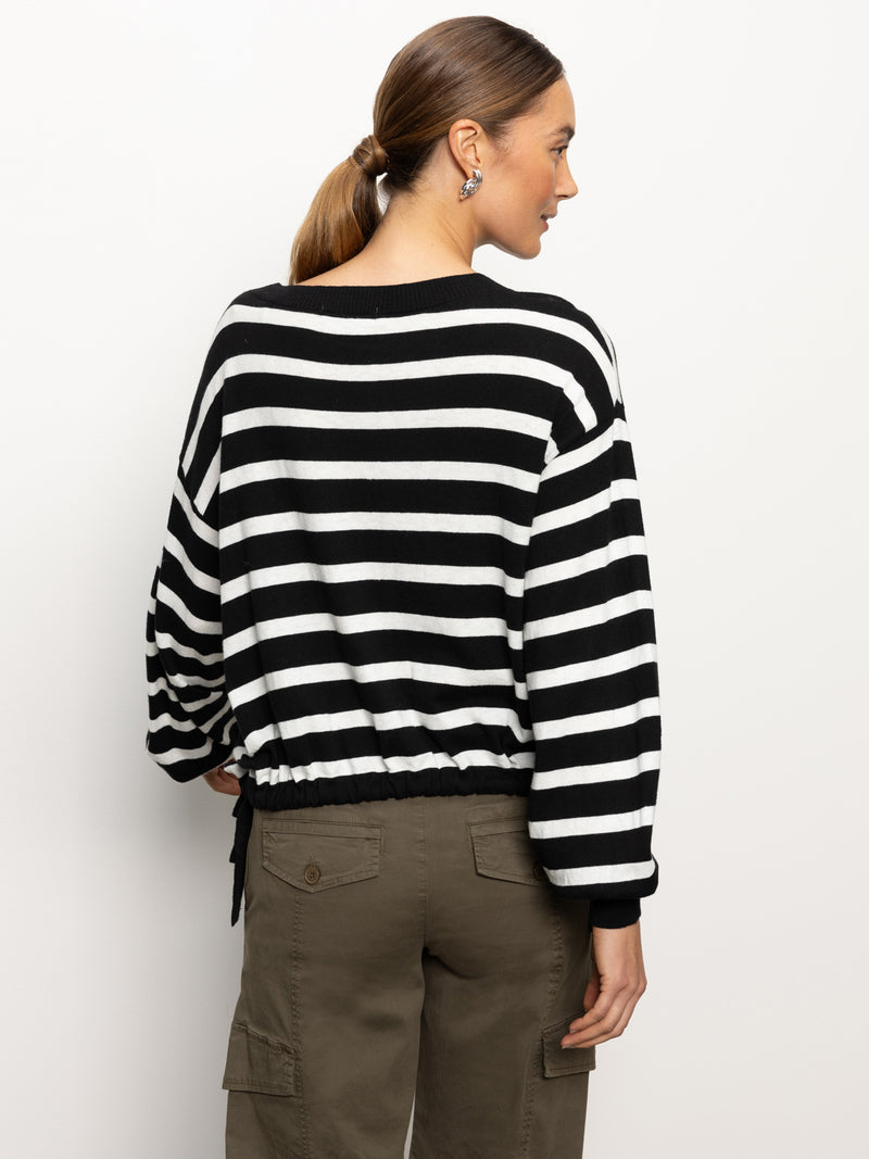 Side Tie Sweater Black/ Chalk Stripe alt 2
