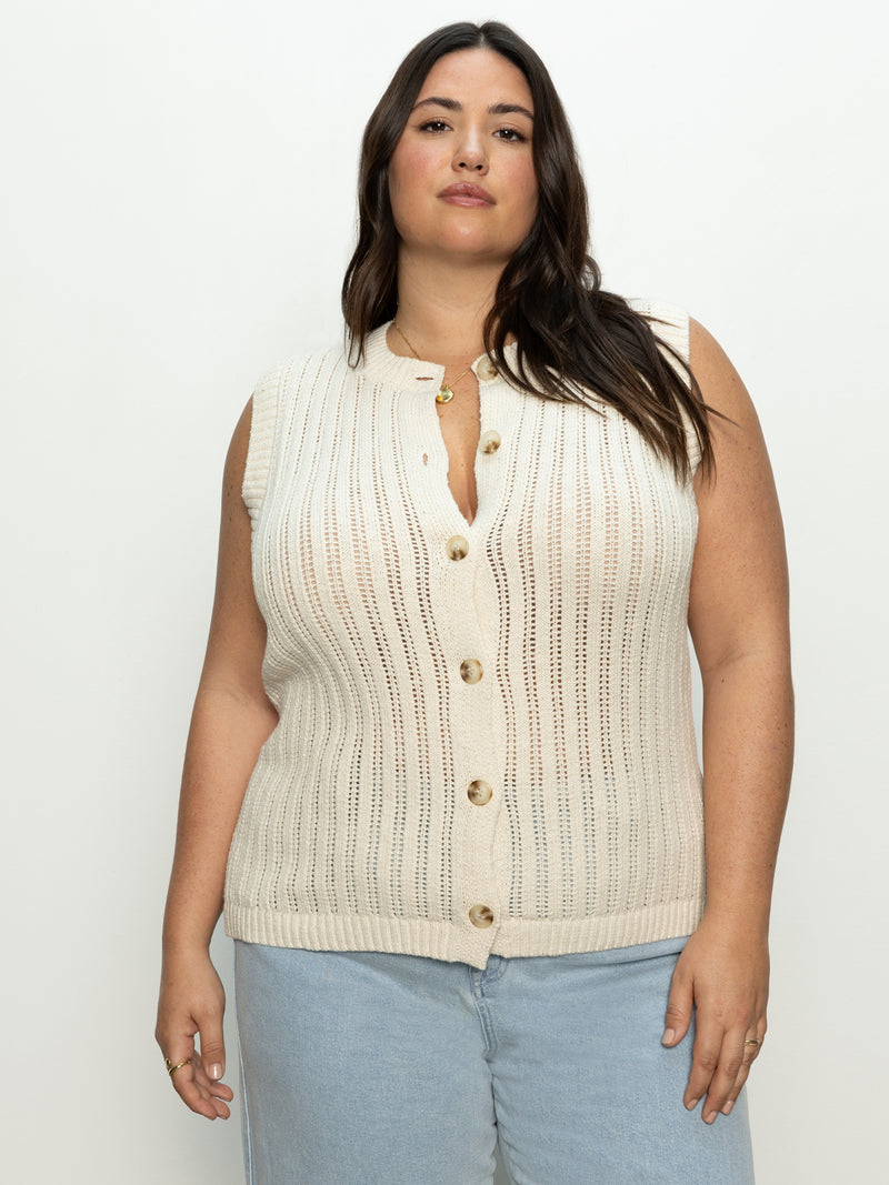 Pointelle Shell Sweater Eco Natural Extended Sizing