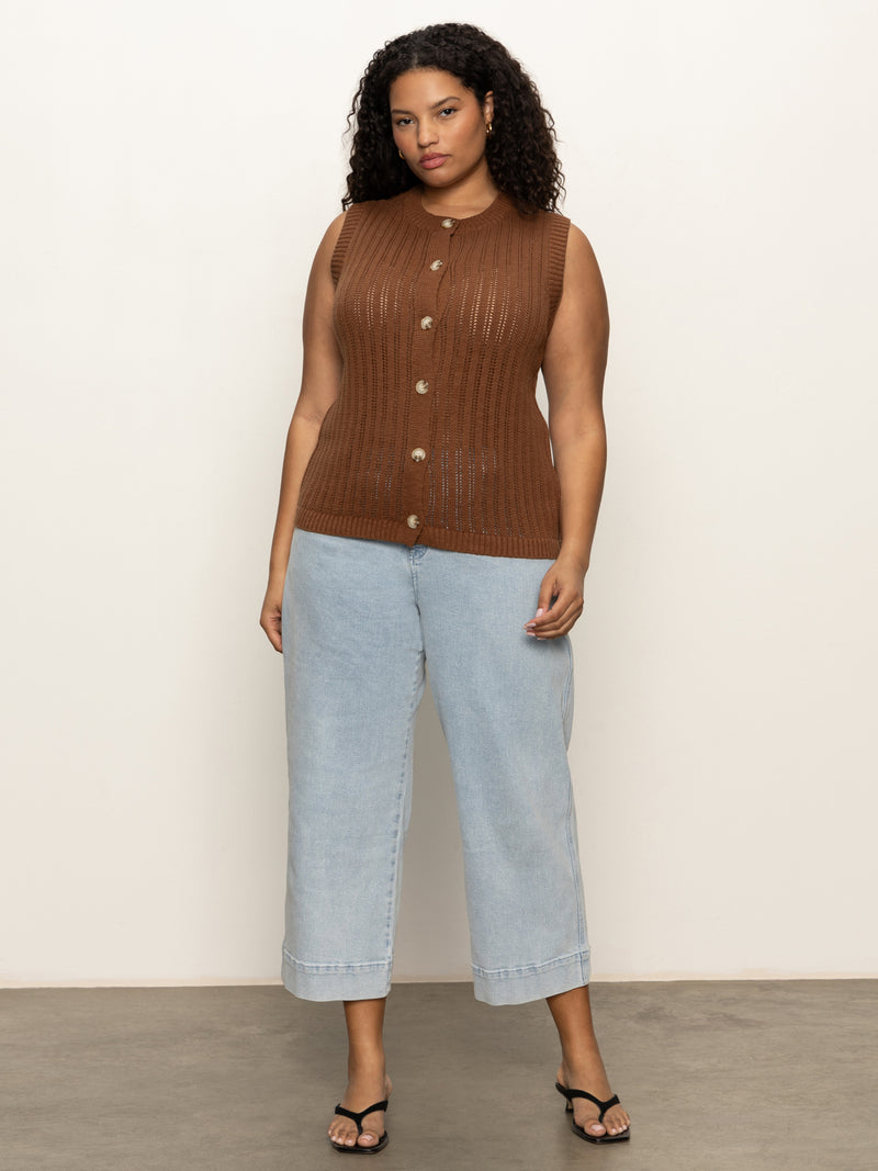 Pointelle Shell Sweater Sepia Extended Sizing alt 3