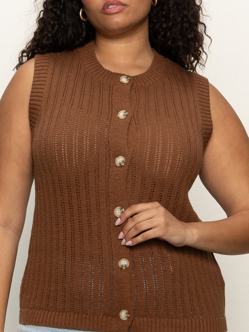 Pointelle Shell Sweater Sepia Extended Sizing alt 2