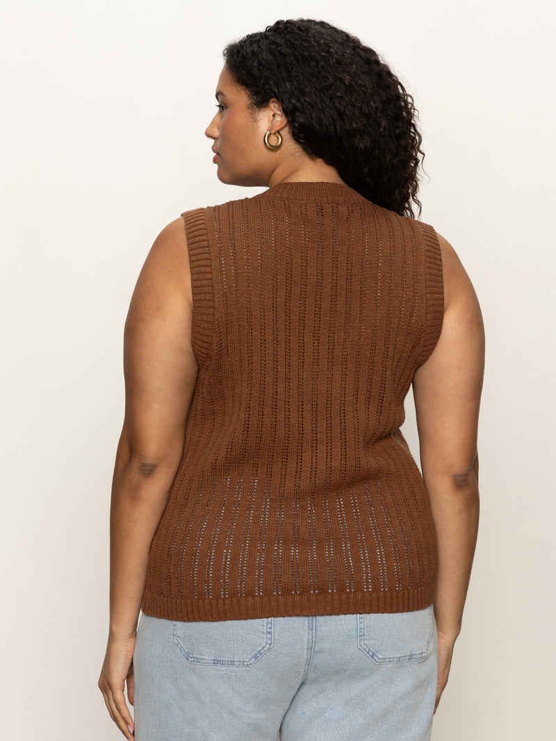 Pointelle Shell Sweater Sepia Extended Sizing alt 1