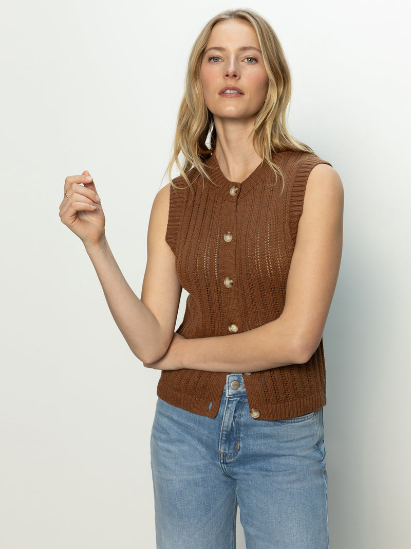 Pointelle Shell Sweater Sepia alt 1