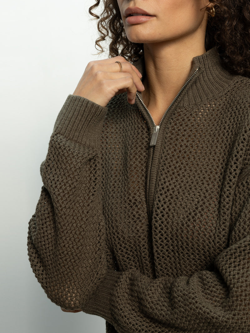Open Knit Half-Zip Sweater Kalamata