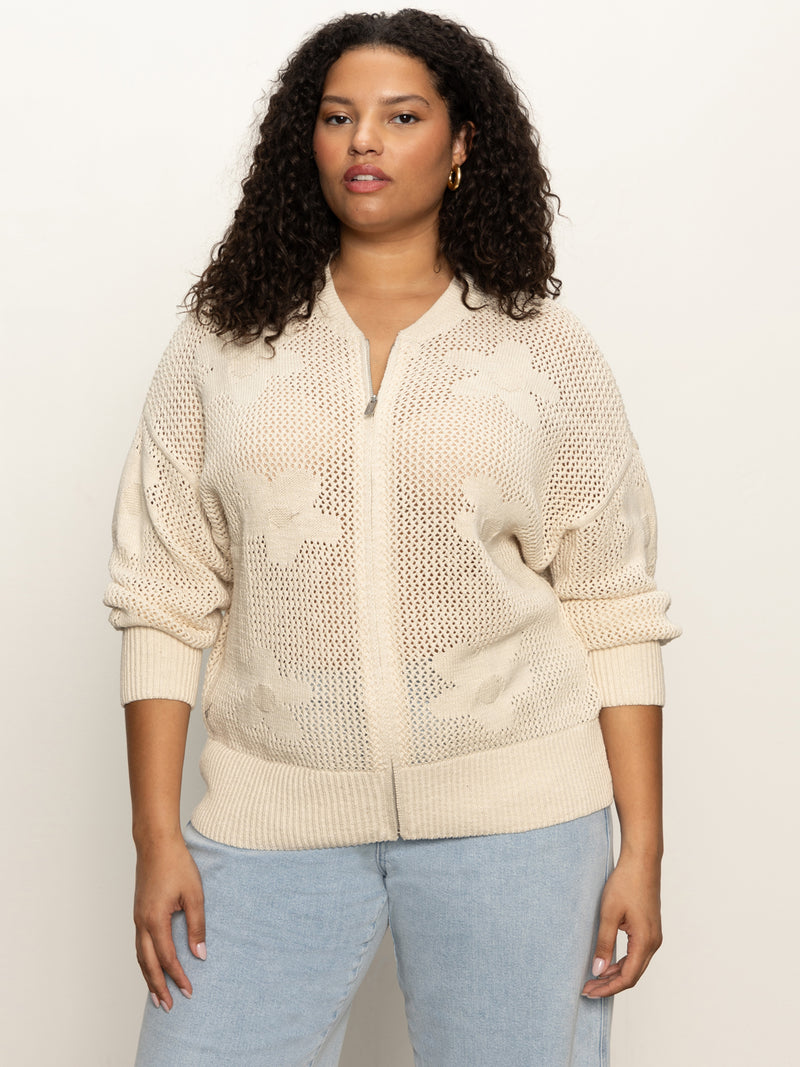 Flower Pop Open Stitch Jacket Eco Natural Extended Sizing alt 2