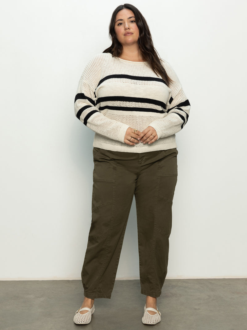 Sporty Stripe Open Knit Sweater Eco Natural / Black Stripe Extended Sizing alt 3