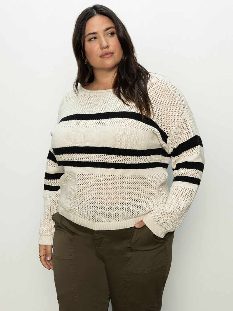 Sporty Stripe Open Knit Sweater Eco Natural / Black Stripe Extended Sizing alt 2