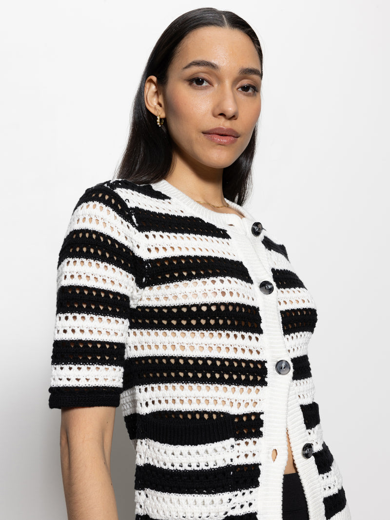 Open Knit Sweater Jacket Chalk / Black Stripe alt 3