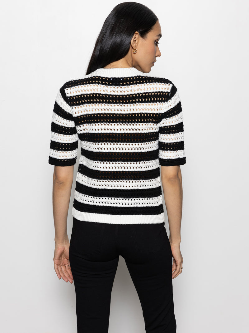 Open Knit Sweater Jacket Chalk / Black Stripe alt 1
