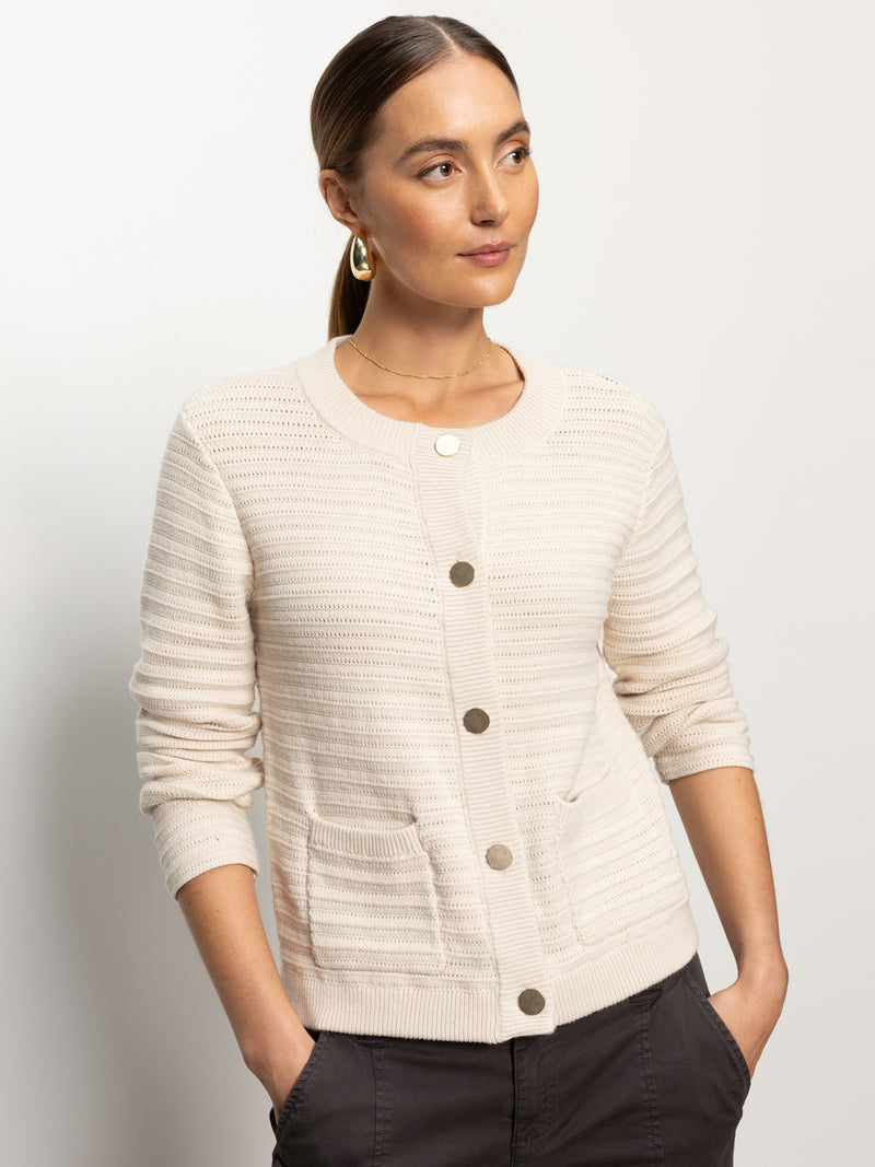 Pointelle Knitted Jacket Oat alt 1