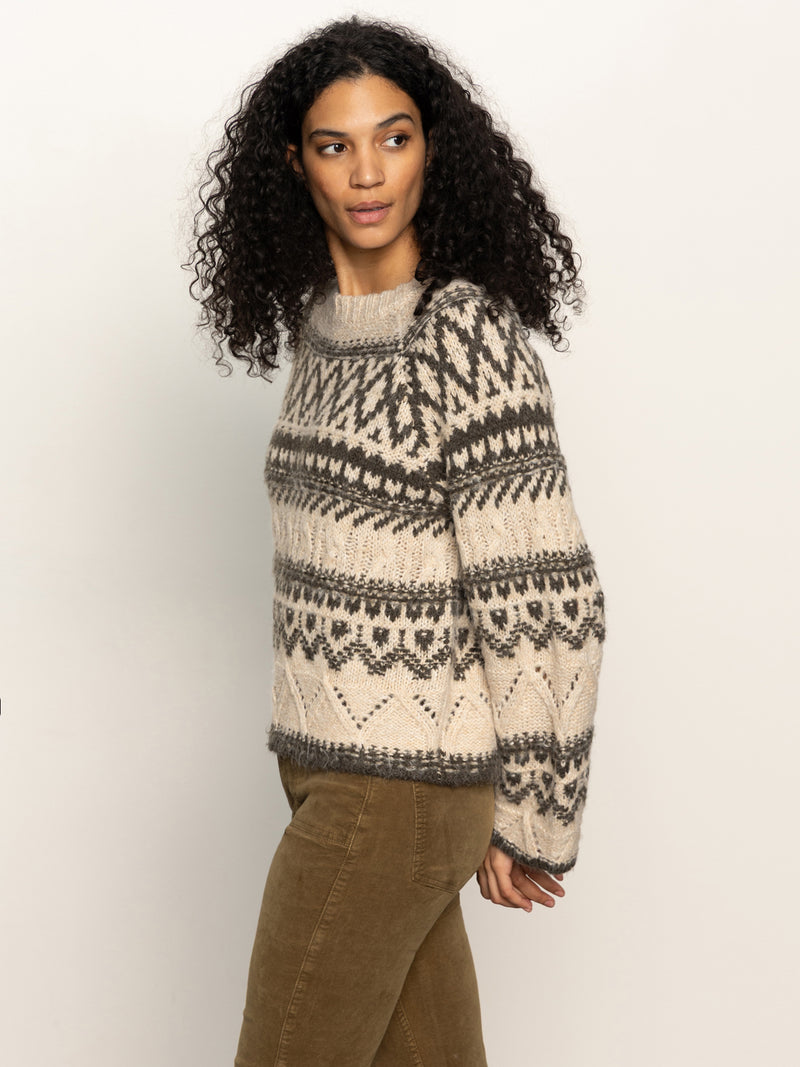 Fairisle Crew Neck Sweater Light Oat Multi alt 2