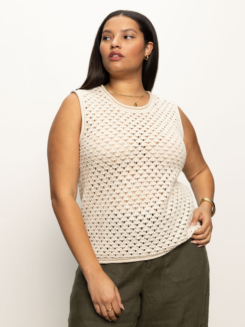 Crochet Shell Sweater Eco Natural Extended Sizing alt 1