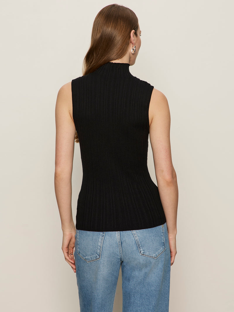 Ribbed Funnel Neck Top Black alt 3