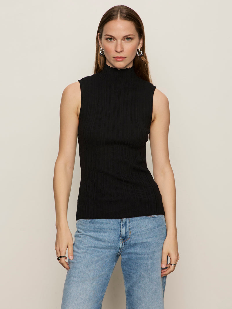 Ribbed Funnel Neck Top Black alt 1