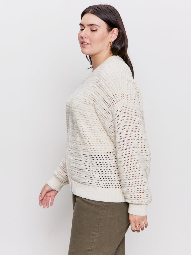 Open Knit Bomber Jacket Chalk Extended Sizing alt 3