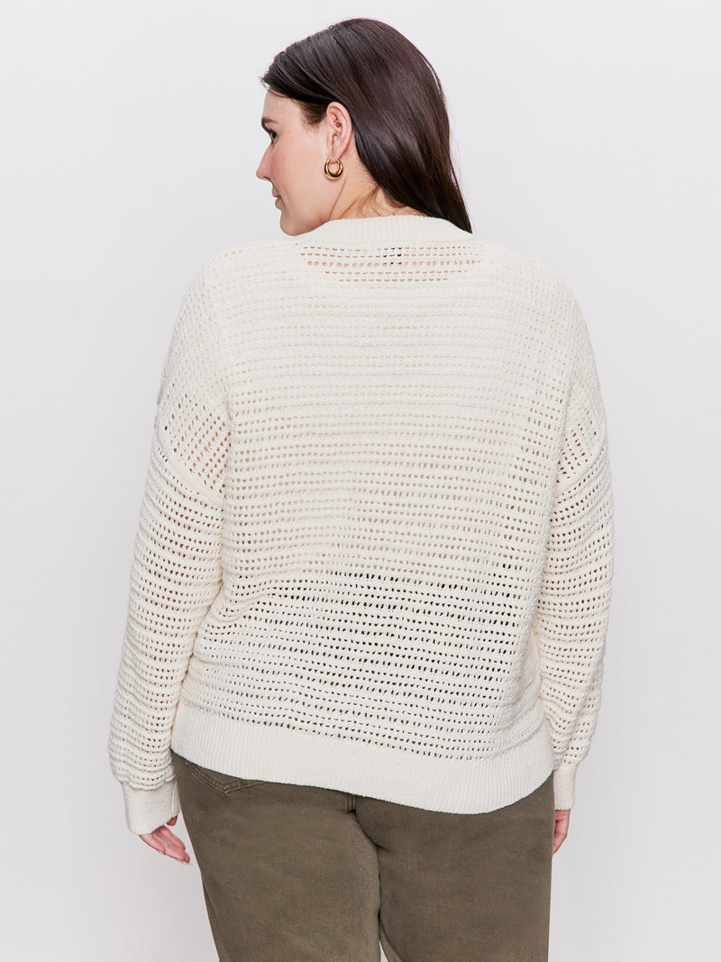 Open Knit Bomber Jacket Chalk Extended Sizing alt 2