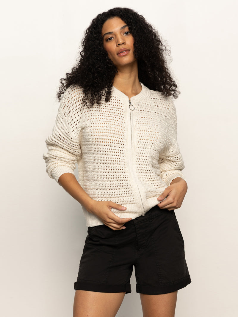 Open Knit Bomber Jacket Chalk alt 1