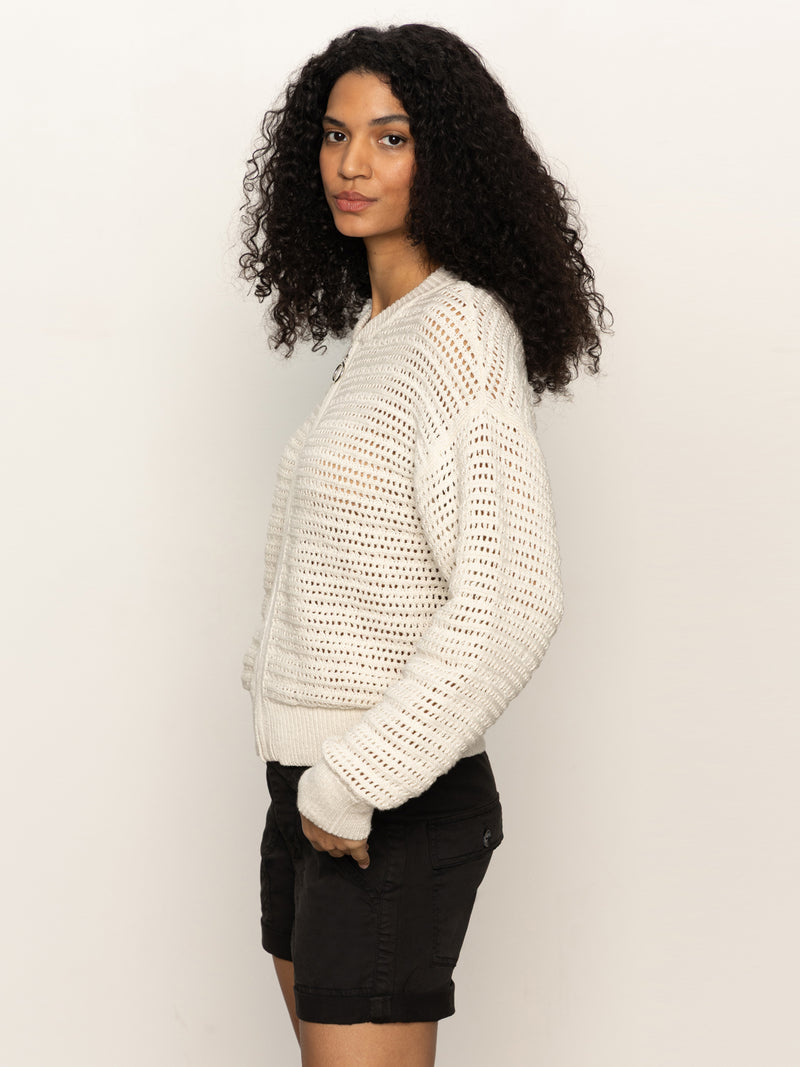 Open Knit Bomber Jacket Chalk alt 3