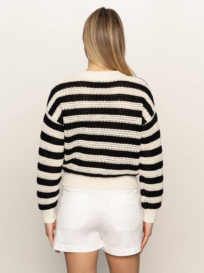 Open Knit Bomber Jacket Macrame Black Stripe alt 2