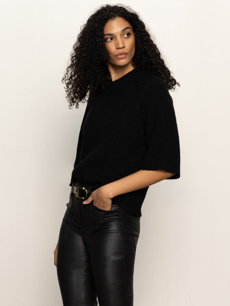 Ribbed Sweater Tee Black alt 3