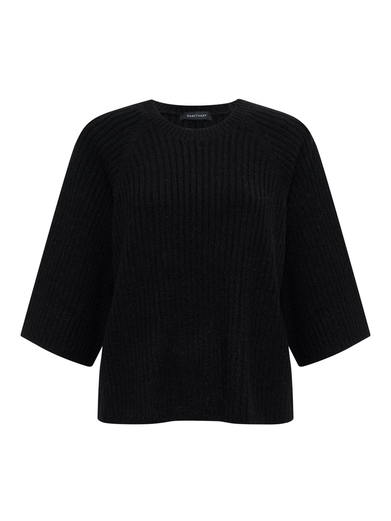 Ribbed Sweater Tee Black alt 6