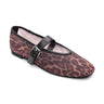 The gia maryjane ballet flat by Sanctuary Clothing features a sheer leopard print design, a black top strap, and a side buckle.