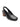 The Sanctuary Clothing Opera Sling Back Pump Black features a round toe, elasticized back strap, and a low, chunky wood-textured heel, shown against a white background.