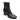 The rory stretch bootie black by Sanctuary Clothing is a black leather ankle boot with a rounded toe and chunky mid-height heel, displayed against a white background.