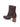 The Rory Stretch Bootie Chicory by Sanctuary Clothing is a modern, minimal dark brown leather ankle boot with a rounded toe and mid-height cylindrical wooden heel, shown against a white background.