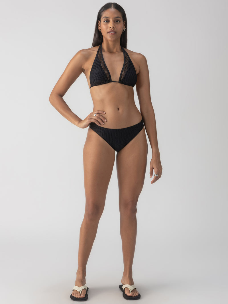 Sea Crochet Halter Tall Tri Bikini Top Black alt 2