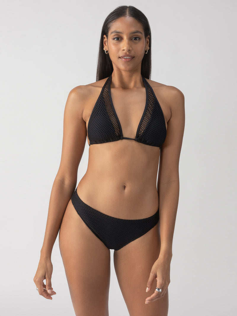 Sea Crochet Halter Tall Tri Bikini Top Black