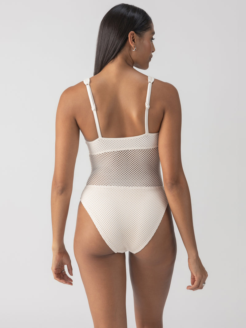 Sea Crochet High Leg Scoop Neck One-Piece White Sand alt 2